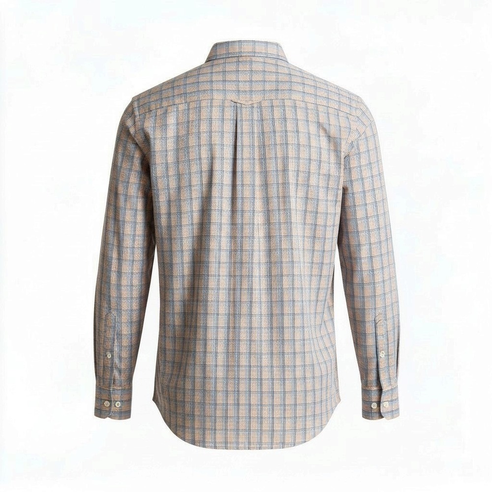IZOD Premium Essentials Mens Medium Orange Blue Plaid Long Sleeve Button Down